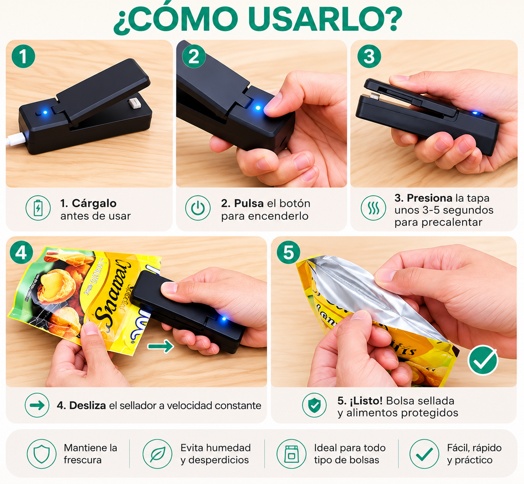 mini sellador de bolsas magnetico